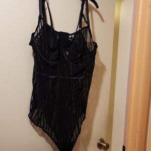 Torrid Black Striped Mesh Underwire Bodysuit Size 3 (22/24)
